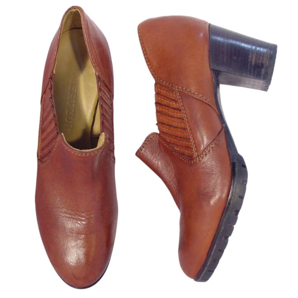 ROBERT ZUR $398 Heeled British Tan Leather Lug Sole Ankle Boots 38/8